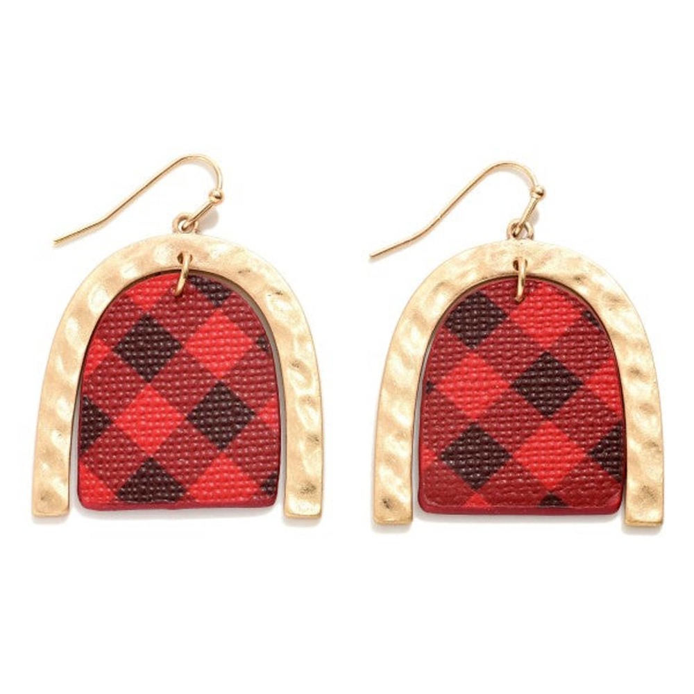 Red Black Buffalo Check Dangle Drop Earrings - Picture 1 of 1